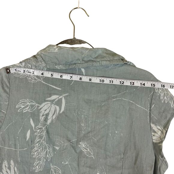 Ilse Menck 100% Linen Blouse Cap Sleeve Button Front Drawstring Collar Gray 36 - Picture 9 of 9